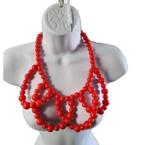 TRINA TURK Resin Beaded Statement Burnt Orange Necklace Chunky Design Boho
